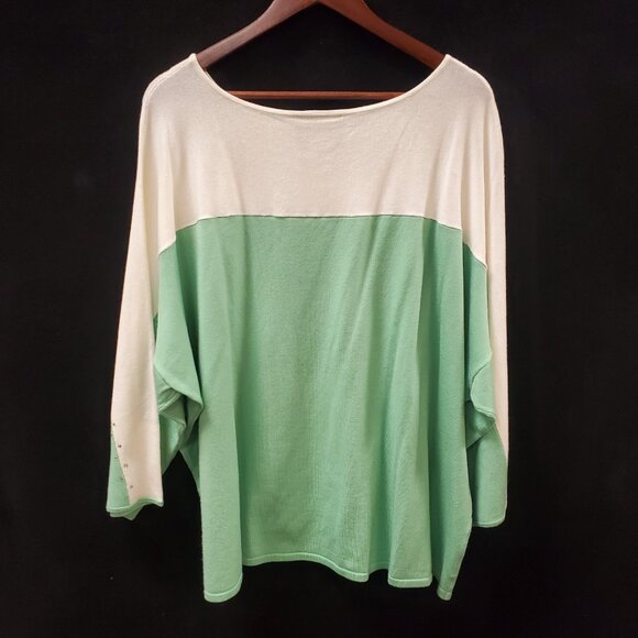 Vintage Bob Mackie Womens Colorblock Sweater Size 3X Green Studded Winter Cozy - Picture 3 of 9